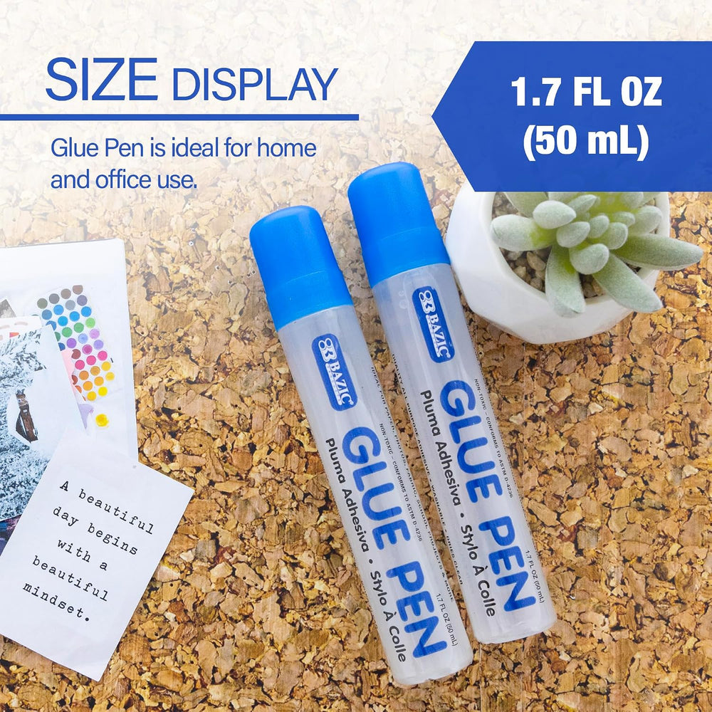 BAZIC Products Clear Glue Pen, 1.7 Fl Oz, Acid-Free, 2 Count, 24-Box
