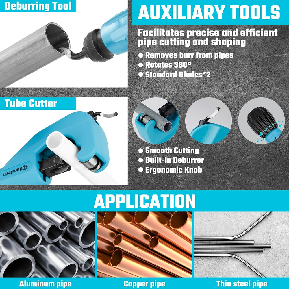 DURATECH Tubing Bender Set, Ratcheting Pipe Bender, Cutter and Deburrer