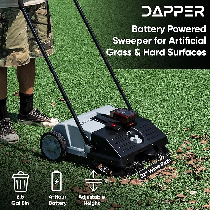 Battery Powered Artificial Grass & Hard Surface Sweeper, 6.5-Gal Bin,