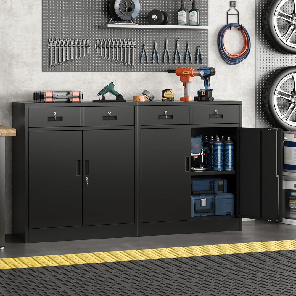 Metal Storage Cabinet, 36" Locking Cabinet with 2 Drawers & Shelves