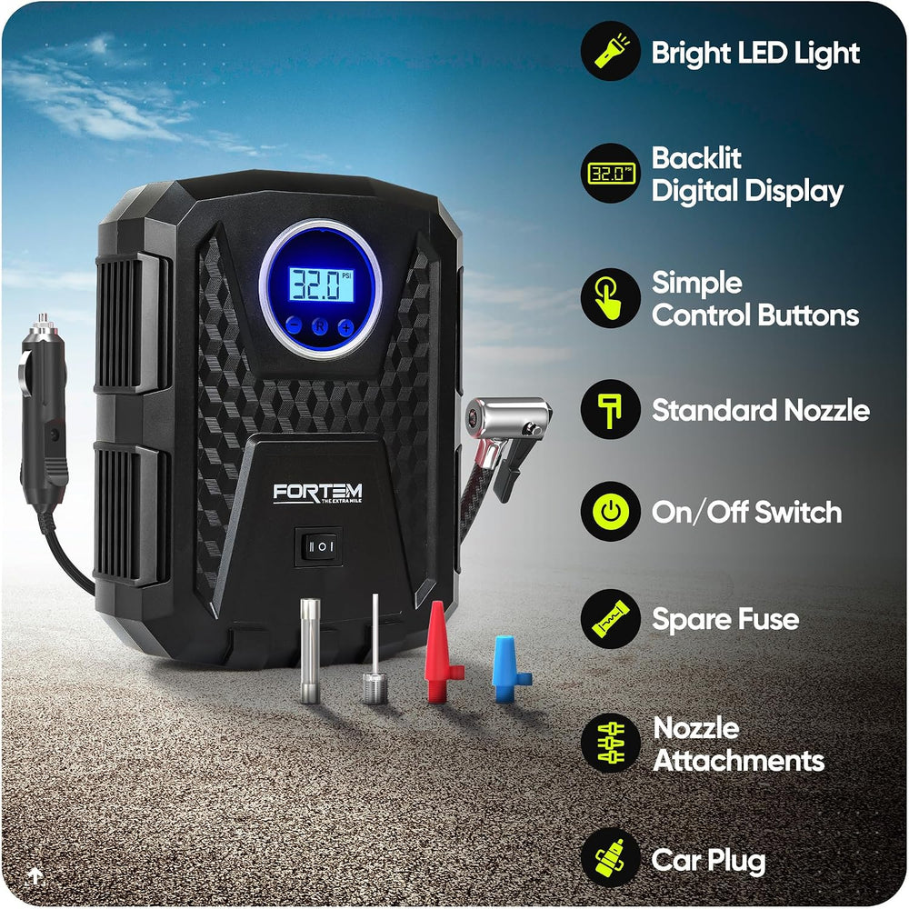 FORTEM Tire Inflator Portable Air Compressor - Air Pump for Tires & Bikes