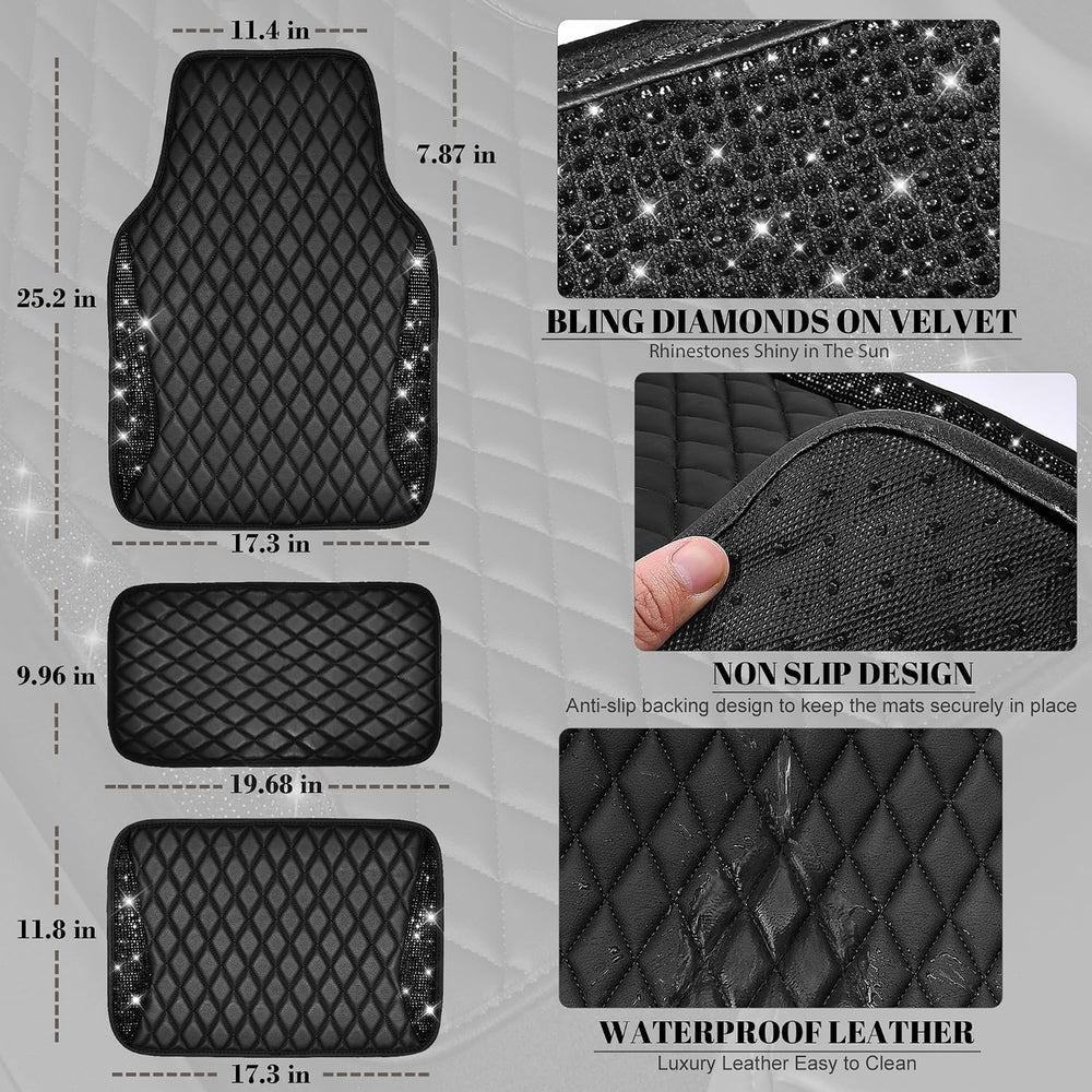 CAR PASS Bling Leather Car Mats Shining Diamond Floor Mats Sparkly Glitter Cr...